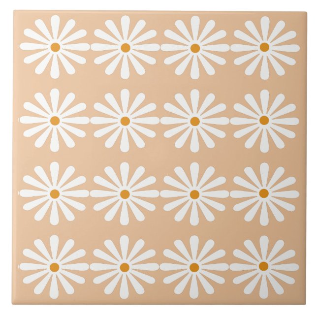 16 White daisies on peachy pink Tile (Front)