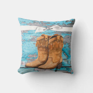16"x16" Throw Pillow Blue Wood Barn Door Boots Cou