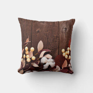 16"x16" Throw Pillow Cotton Branch on Dark Wood St