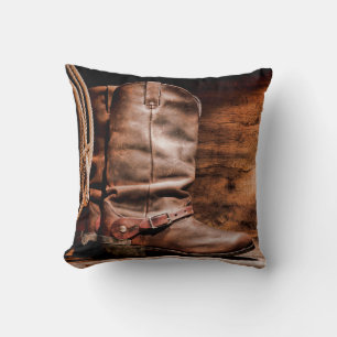 16"x16" Throw Pillow Cowboy Boots Barn Wood Rustic