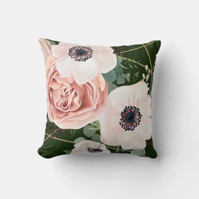 16"x16" Throw Pillow Geometric Garden Rose Hunter (Front)