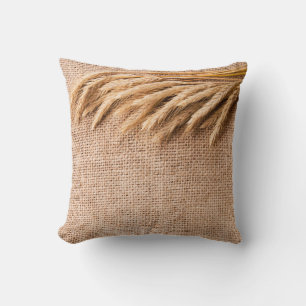 16"x16" Throw Pillow Wheat on Burlap Sack Country