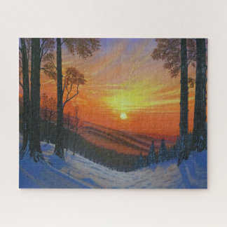 16"x20" Puzzle - "Sunset Over Snowy Forest"