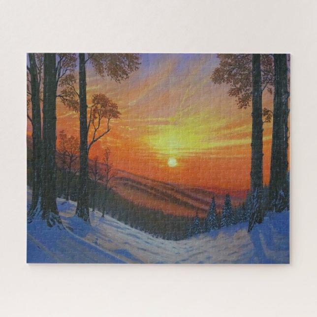 16"x20" Puzzle - "Sunset Over Snowy Forest" (Horizontal)