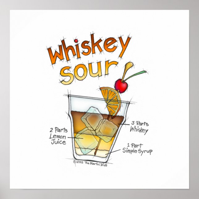 16" x 16" POSTER, WHISKEY SOUR RECIPE COCKTAIL ART Poster (Front)
