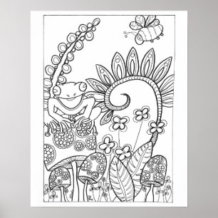 16"x 20" Little frog with fantasy flowers Poster