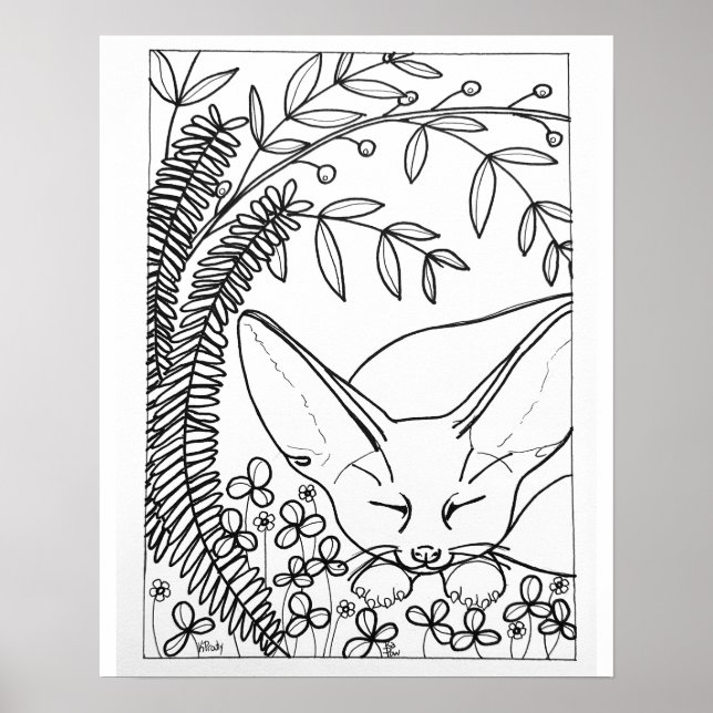 16"x 20" Sleeping Fennec Fox colouring Poster (Front)