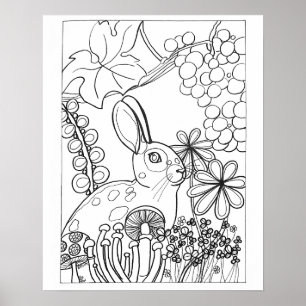 16"x 20" Spotted rabbit with grapes colouring Poster