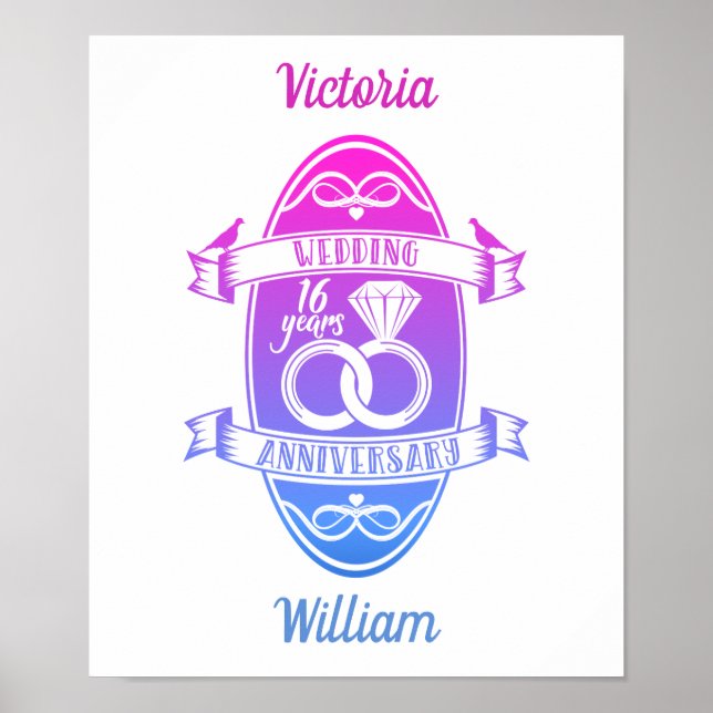 16 Year 16th wedding anniversary Poster (Front)