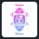 16 Year 16th wedding anniversary Square Sticker<br><div class="desc">You can customise the husband and wife names. If you would like any help personalising this design please feel free to use to ask this design a button, which is immediately below this text. A romantic wedding anniversary designed for people celebrating 16 years of marriage, a 16th wedding anniversary. This...</div>