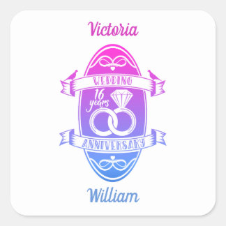 16 Year 16th wedding anniversary Square Sticker