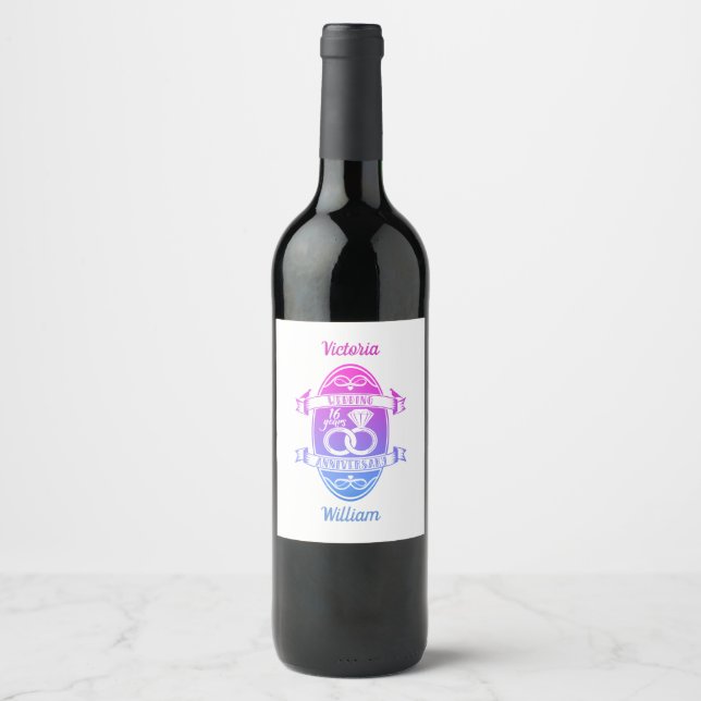 16 Year 16th wedding anniversary Wine Label (Front)