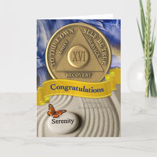 16 Year AA Anniversary Congratulations Serenity Card (Front)