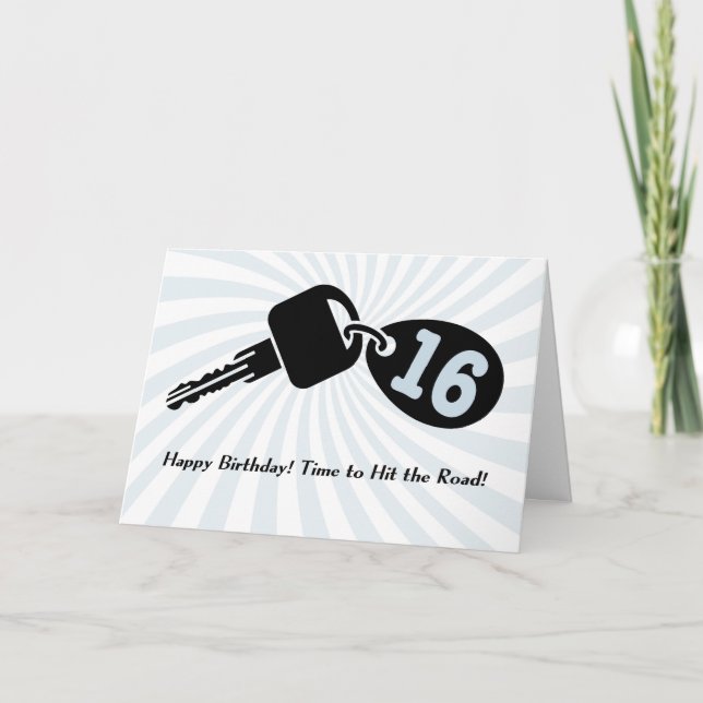 16 Year Old Birthday Blue Guy Car Keys Keychain Card (Front)