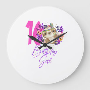 16 Year Old Birthday Girl Cute 16th Birthday Sloth Large Clock