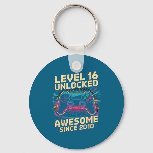16 Year Old Boy Level 16 Gamer 2010 16th Birthday  Key Ring (Front)