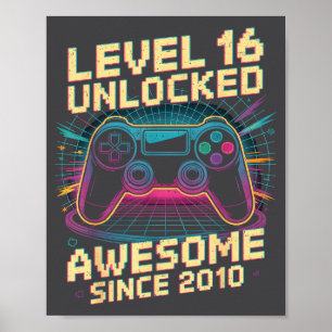 16 Year Old Boy Level 16 Gamer 2010 16th Birthday  Poster
