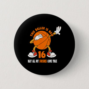 16 Year Old Happy 16th Birthday Basketball 16th Bi 6 Cm Round Badge