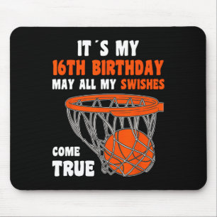 16 Year Old Happy 16th Birthday Basketball 16th Bi Mouse Pad