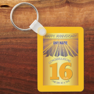 16 Year Sober Anniversary Golden Ray 12 Step Key Ring
