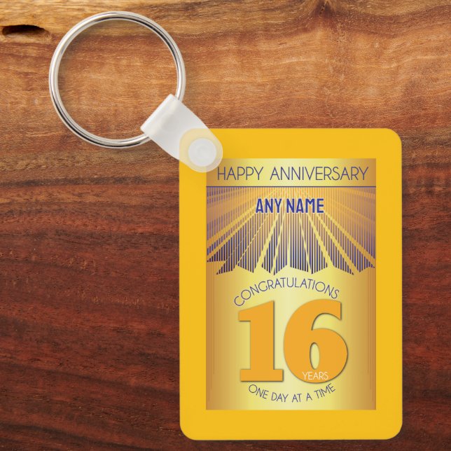 16 Year Sober Anniversary | Golden Ray 12 Step Key Ring (Front)