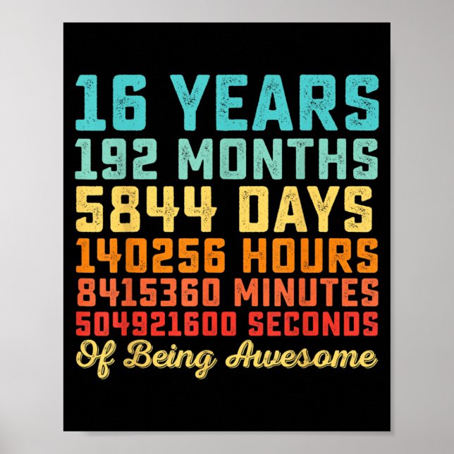 16 Years Old Birthday Quote Funny 16th B-Day Math Poster (Front)
