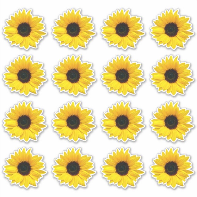 16 Yellow Sunflower Flower Kiss-Cut Stickers (Front)