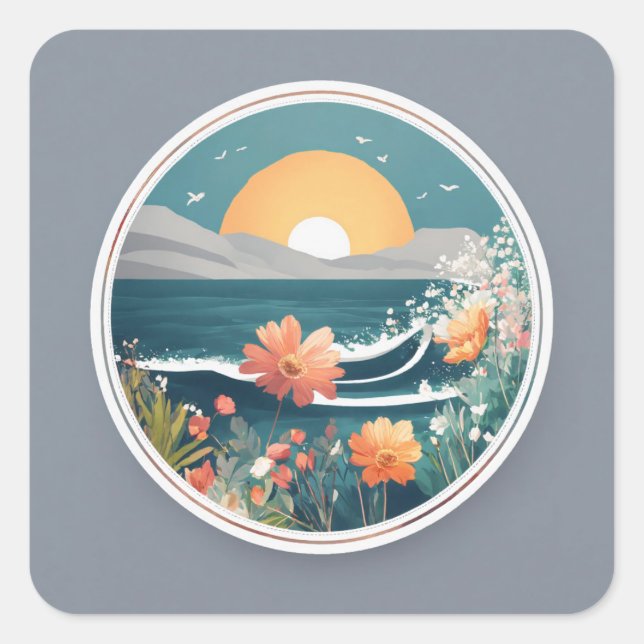 16k round logo, text MONTABEACH, minimalist, with  Square Sticker (Front)