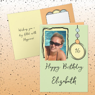 16th add name photo any age green birthday card