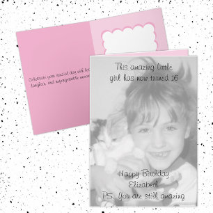 16th amazing name pink birthday photo card