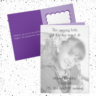 16th amazing name purple birthday photo card
