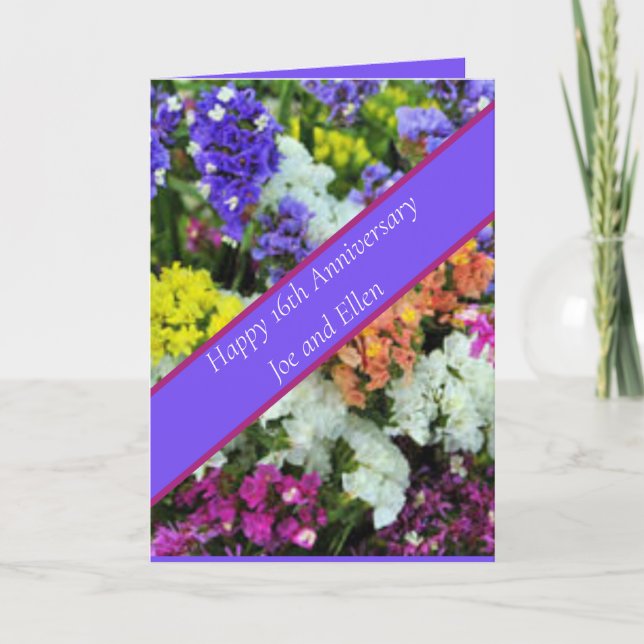 16th Anniversary colourful Statice Card (Front)