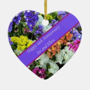 16th Anniversary colourful Statice Ceramic Tree Decoration