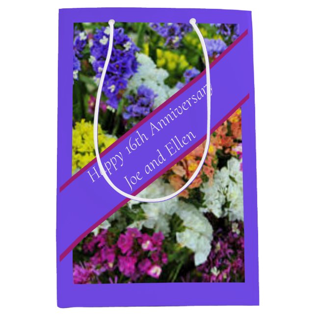 16th Anniversary colourful Statice Medium Gift Bag (Front)