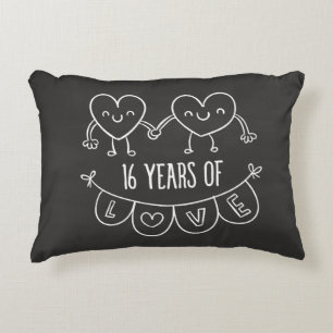 16th Anniversary Gift Chalk Hearts Decorative Cushion