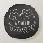 16th Anniversary Gift Chalk Hearts Round Cushion<br><div class="desc">Cute two doodle hand drawn heart 16th  year anniversary design.</div>