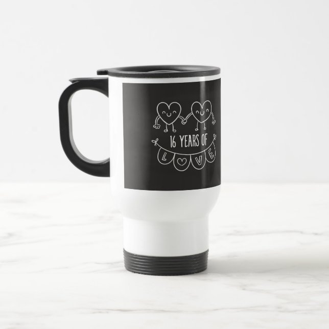16th Anniversary Gift Chalk Hearts Travel Mug (Left)