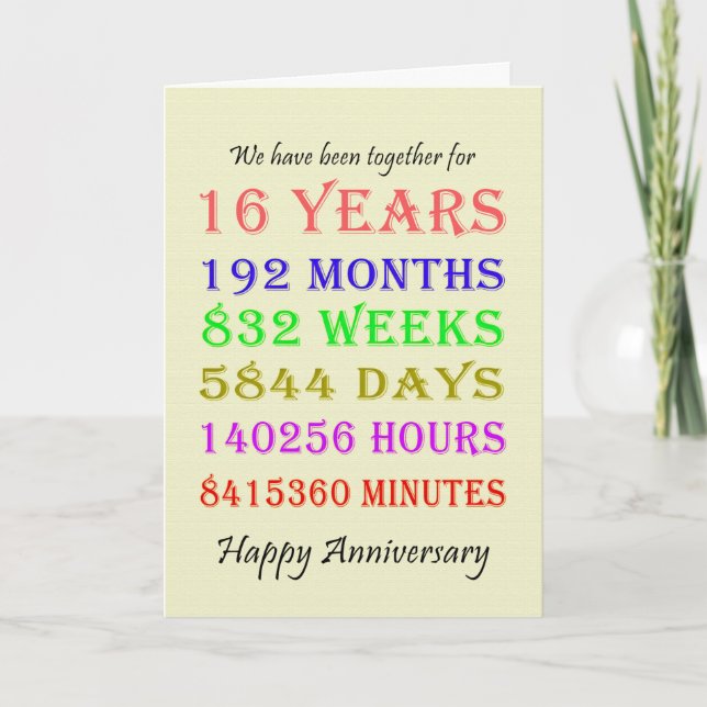 16th Anniversary Milestones Card (Front)