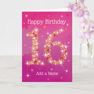 16th Birthday - 16 in Stars - Pink - Age Sixteen Card
