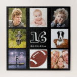 16th birthday 16 photo collage boy black jigsaw puzzle<br><div class="desc">A gift for a boy's 16th birthday,  celebrating his life with a collage of 8 of your photos.  Templates for age 16 and a date.  Date of birth or the date of the anniversary.  White coloured letters.  Black background.</div>