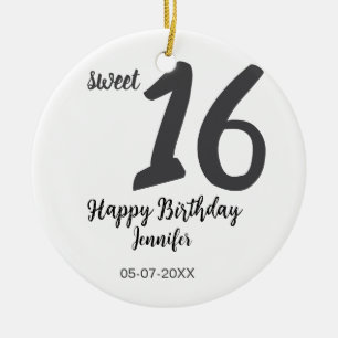 16th birthday add name date year black template go ceramic tree decoration