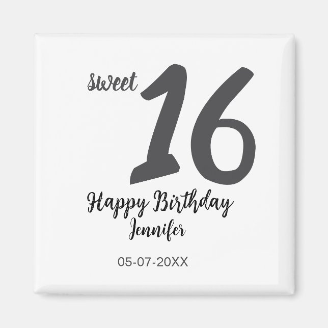 16th birthday add name date year black template go magnet (Front)
