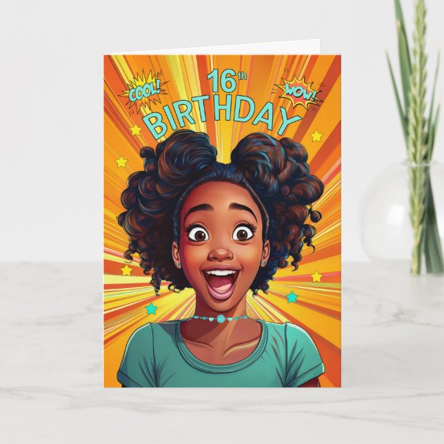 16th Birthday African American Girl Pop Art Style Card (Front)