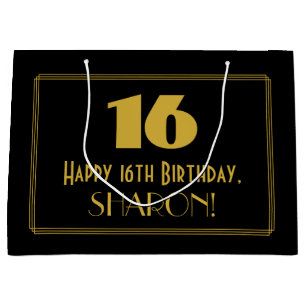 16th Birthday — Art Deco Inspired Look "16" & Na Large Gift Bag