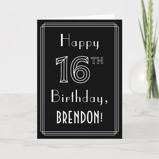 16th Birthday: Art Deco Style # 16 & Custom Name Card (Front)