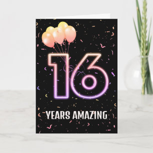 16th Birthday Balloons and Confetti Card