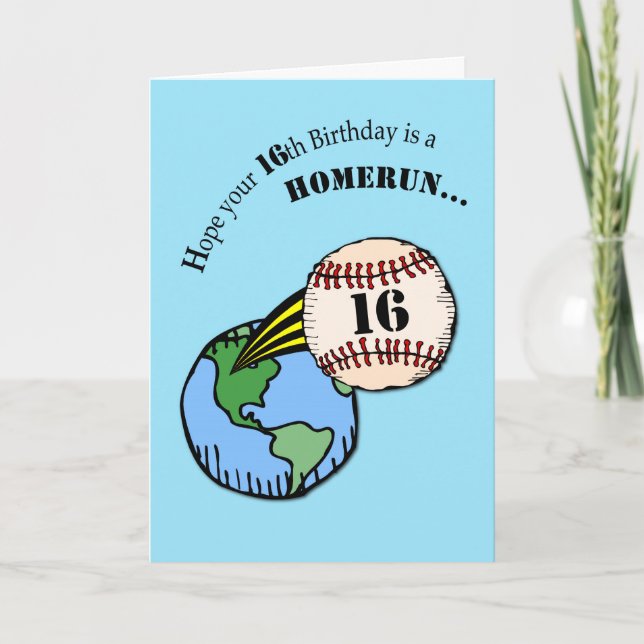 16th Birthday Baseball Home Run Card (Front)