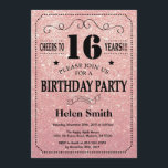 16th Birthday Black and Pink Rose Gold Glitter Invitation<br><div class="desc">16th Birthday Invitation Black and Pink Rose Gold Glitter Typography. Black and Pink Rose Gold Glitter Background. Kids Birthday. Male Men or Women Birthday. Kids Boy or Girl Lady Teen Teenage Bday Invite. 13th 15th 16th 18th 20th 21st 30th 40th 50th 60th 70th 80th 90th 100th. Any Age. For further...</div>