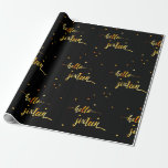 16th birthday black gold hello 16 typography wrapping paper<br><div class="desc">Elegant and modern for a 16th birthday gift.  Chic black backdrop and faux gold text written with a trendy hand-lettered style script: hello sixteen. With golden dots as decor.</div>