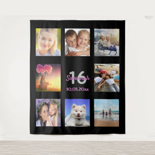 16th birthday black pink photo collage tapestry